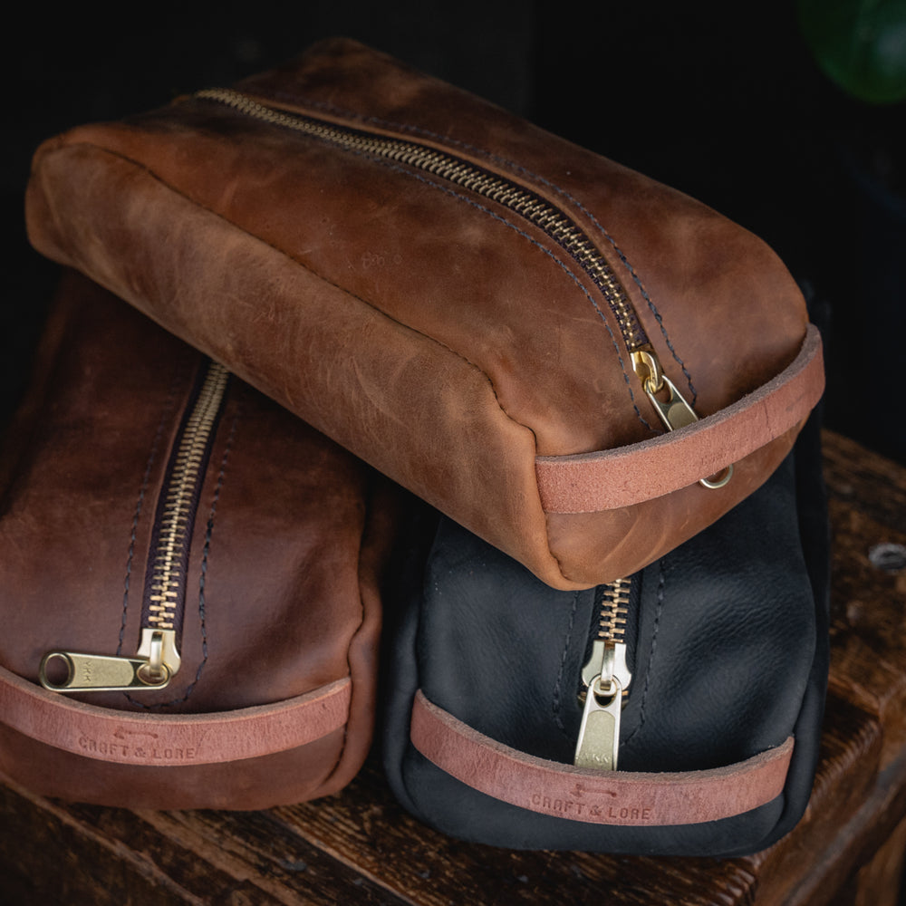 leather dopp kit nightbag travel makeup shave wetshave toolbag handmade rugged durable quality