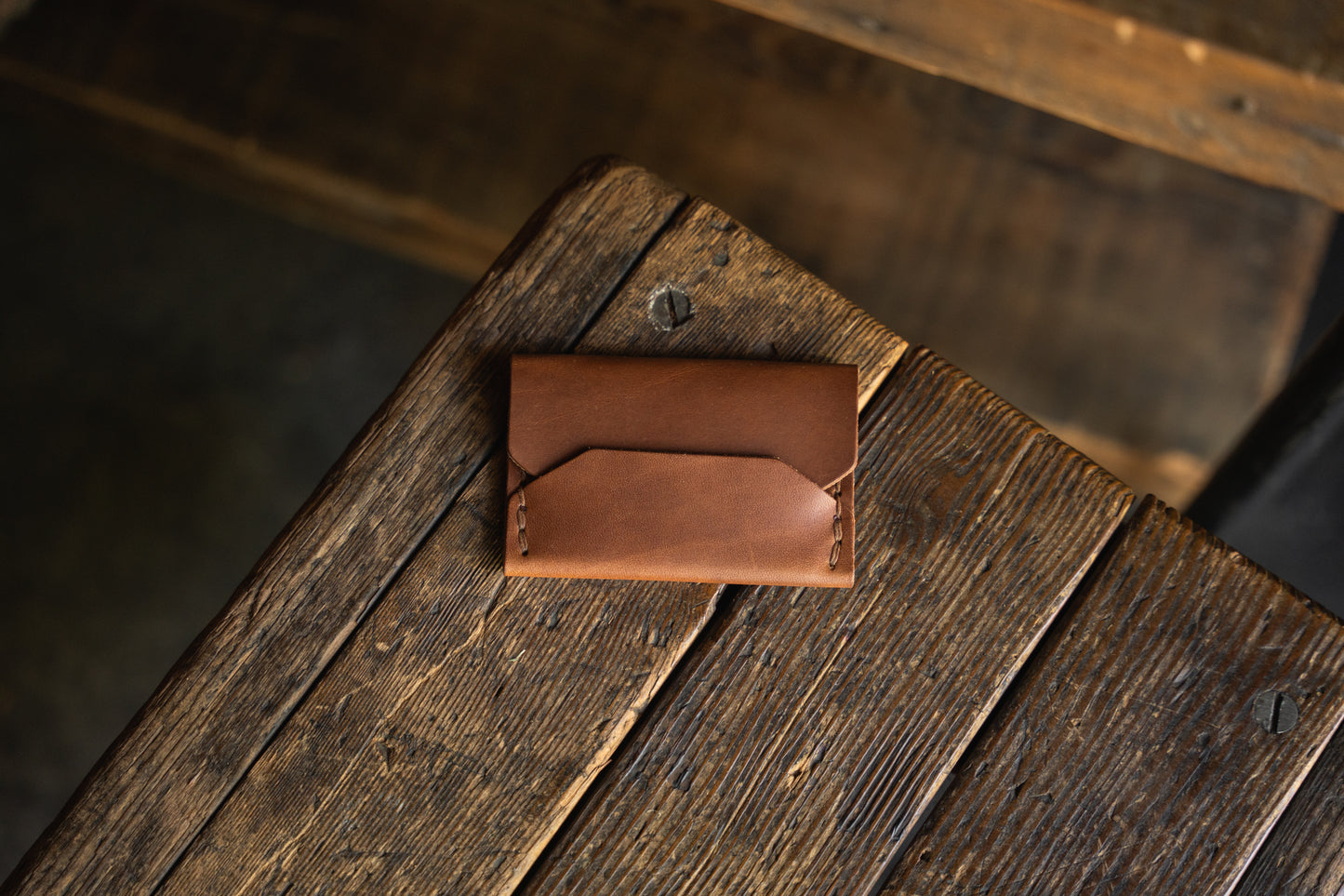 Enfold Card Wallet, Handmade Leather Alternative Pouch Wallet Style Wickett Craig Buck Brown Tan Patina Durable Leather