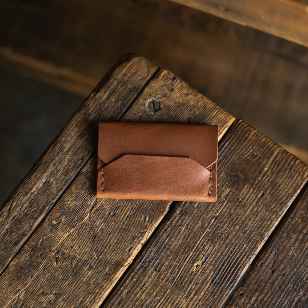 Enfold Card Wallet, Handmade Leather Alternative Pouch Wallet Style Wickett Craig Buck Brown Tan Patina Durable Leather