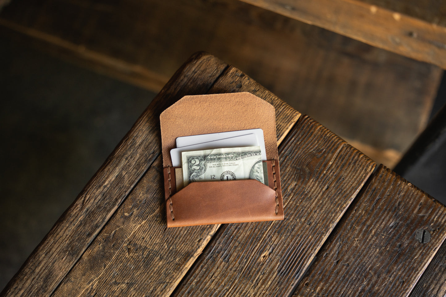 Enfold Card Wallet, Handmade Leather Alternative Pouch Wallet Style Wickett Craig  Horween Chromexcel Tan Patina Durable Leather