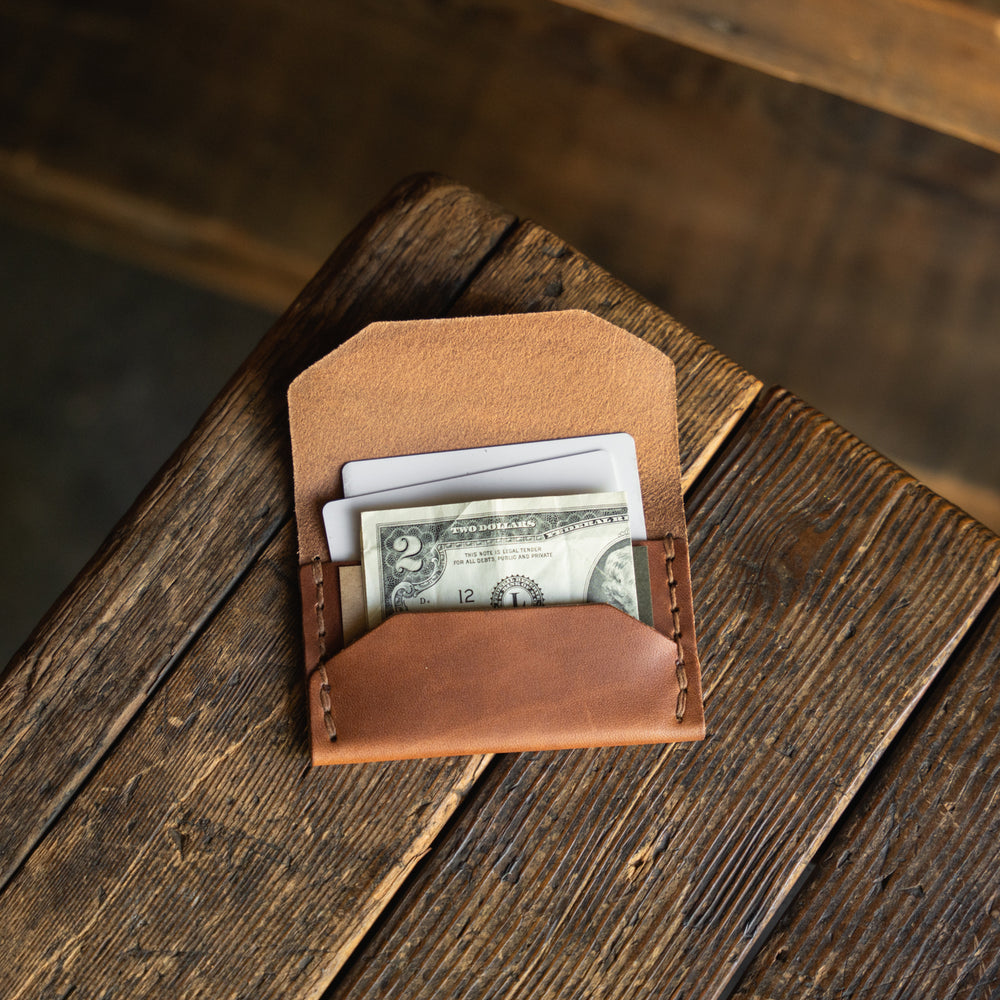 Enfold Card Wallet, Handmade Leather Alternative Pouch Wallet Style Wickett Craig  Horween Chromexcel Tan Patina Durable Leather