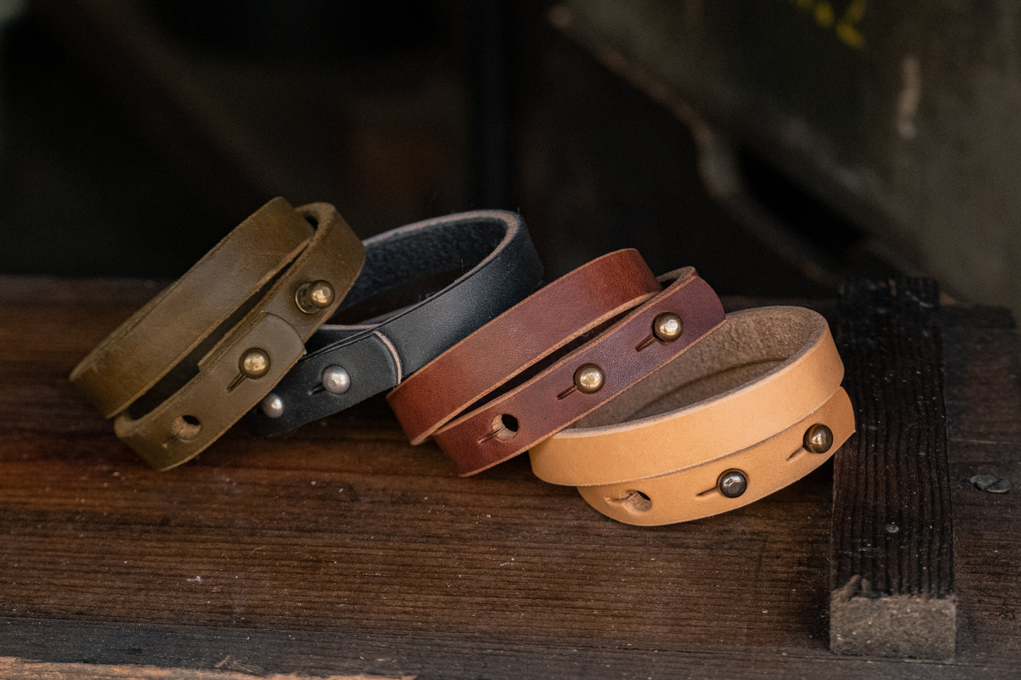 Thick leather bracelet cuff double wrap quality durable style