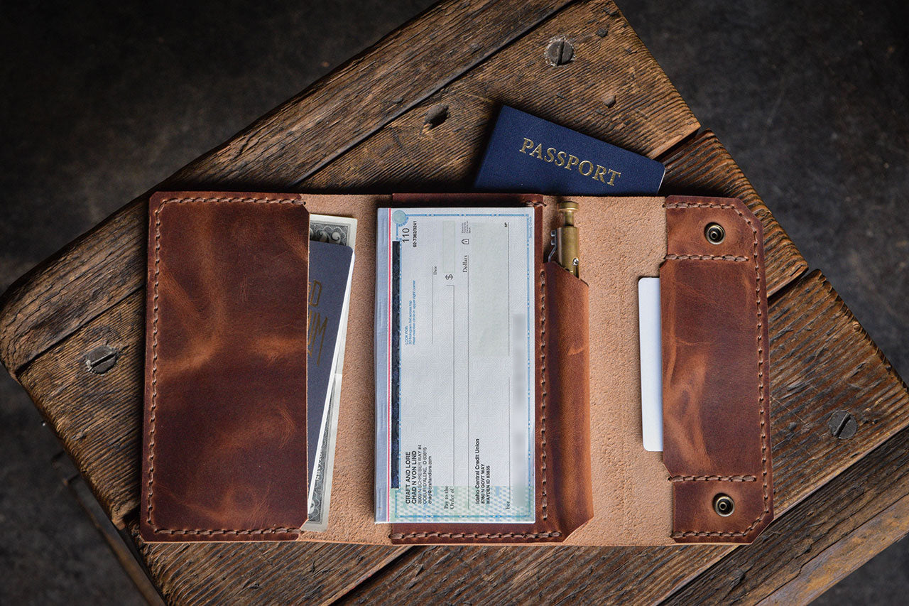 Handmade Leather Check Book Cover Wallet Horween